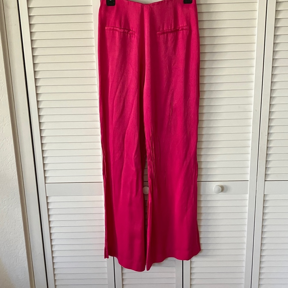 Zara bright pink high waisted, wide leg, soft pants size M great condition used - Picture 3 of 5